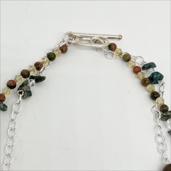 Handmade Double Strand Beaded Chain Necklace With Natural Pendant Hand Crafted - Picture 3 of 4